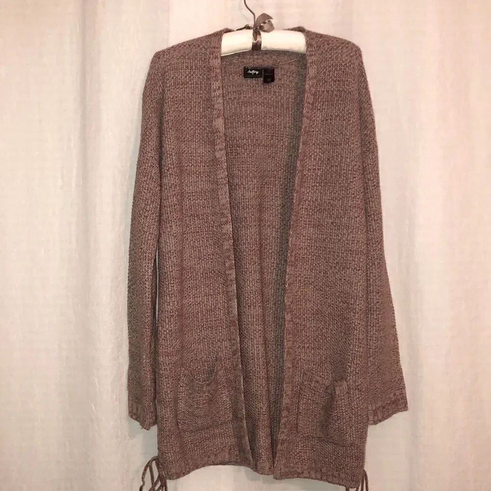 daytrip L Knit Heathered Rust Cream Open Front Cardigan